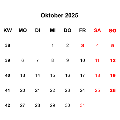 Kalenderblatt Oktober 2025