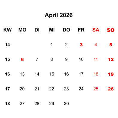 Kalenderblatt April 2026
