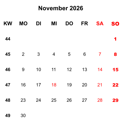 Kalenderblatt November 2026
